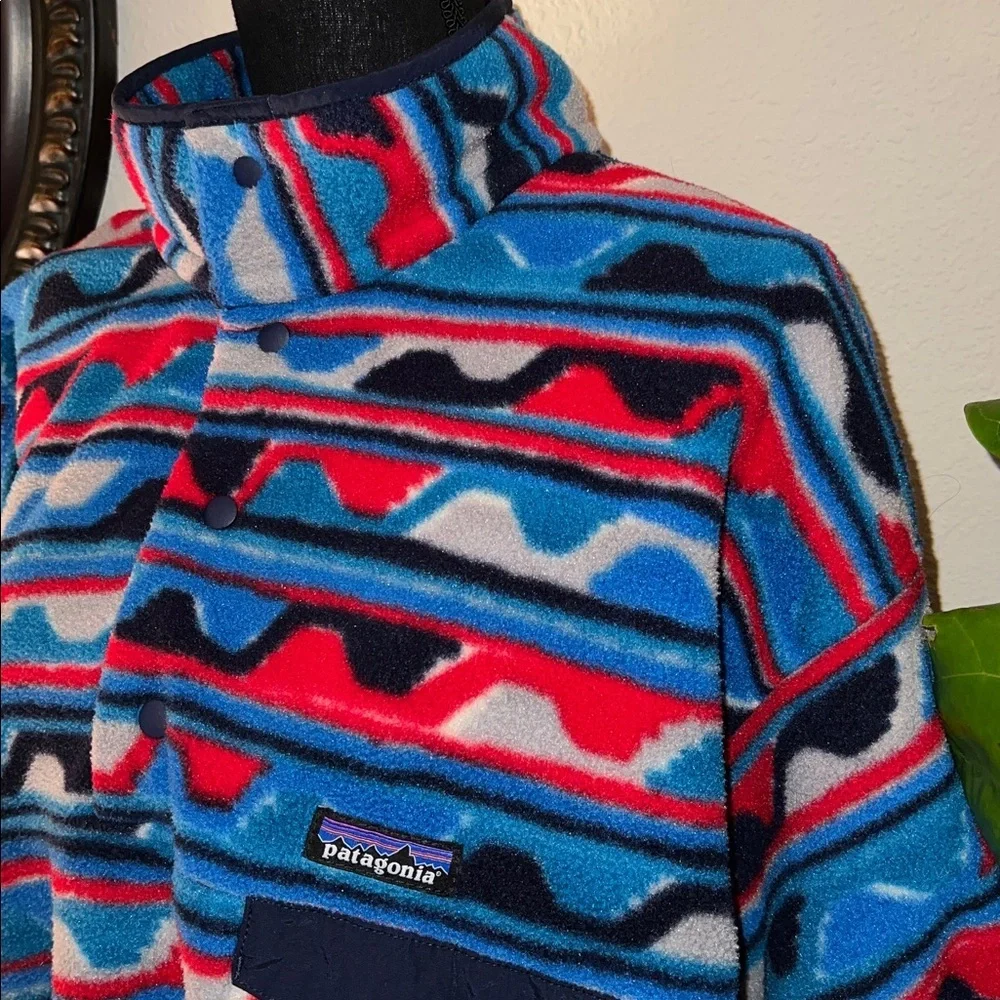 Patagonia Men’s Synchilla Snap-T Pullover Delta Wave Navy Blue Red White XXL